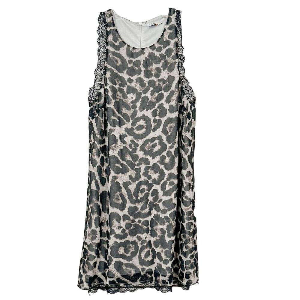 Tobi Women's Leopard Print Sleeveless Lace Trim Dress Black Brown Size Medium